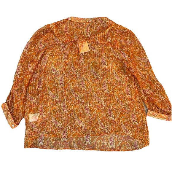 Pablo French Designer Silk Blend Blouse Size 40 US 8 Orange Floral Sheer Boho - Picture 2 of 7